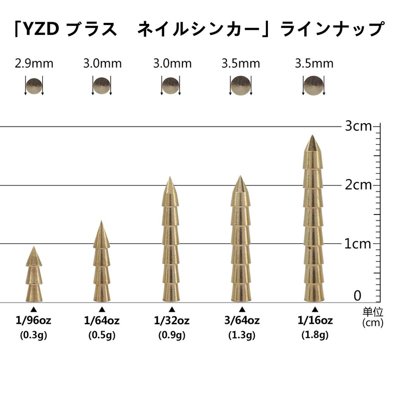 YZD Tungsten Nail Sinker TG 0.07 oz (1.8 g) 1/16