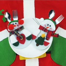 Kungfu Mall 10PCS Christmas Knifes Forks Bag Cutlery Suit Dinner Silverware Holders Snowman Shaped Pockets for Xmas Table Decoration