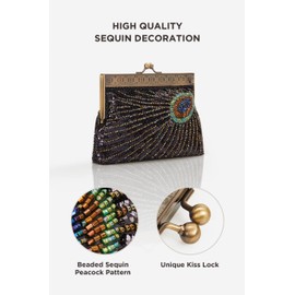 BABEYOND 1920s Flapper Peacock Clutch Vintage Gatsby Sequins Evening Handbag Beaded Bag, Style 2-Black, One Size, Style 2 black