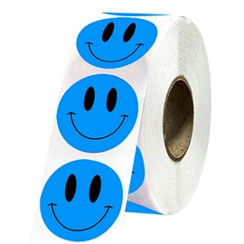 Lstycoy Happy Smile Face Stickers, 1" Circle Round Dot Sticker Labels, Reward Stickers for Teacher, 500 Pieces Per Roll (Blue Smile Face)