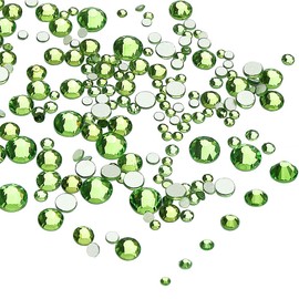 LolliBeads Resin Crystal Round Nail Art Mixed Flat Backs Acrylic Rhinestones Gems,Mix Size 1.5-5 mm, Color Peridot (1200Pcs)
