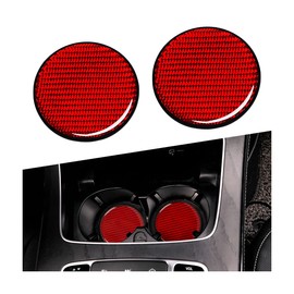 CGEAMDY Pack of 2 Car Drink Holder Coasters, Round Washable Coasters, Non-Slip Car Cup Holder Insert Coasters, Carbon Fibre Coasters (Red)
