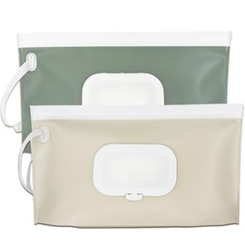 eoscasely Wipe Dispenser,2-Pack Portable Refillable Wipe Container,Reusable Travel Baby Wipes Dispenser, Waterproof and Dustproof(Sage Green & Cream)