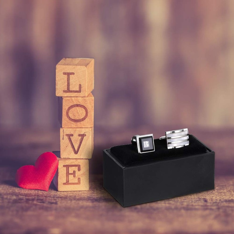HooAMI Cufflink Box Tie Clip Bar Gift Box Black Jewelry