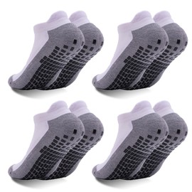 LIFPAU Men’s Non Slip Socks with Grips Yoga Pilates Socks Anti Skid Athletic Ankle Socks Gym Home Thick Socks 4 Pairs(White,L)