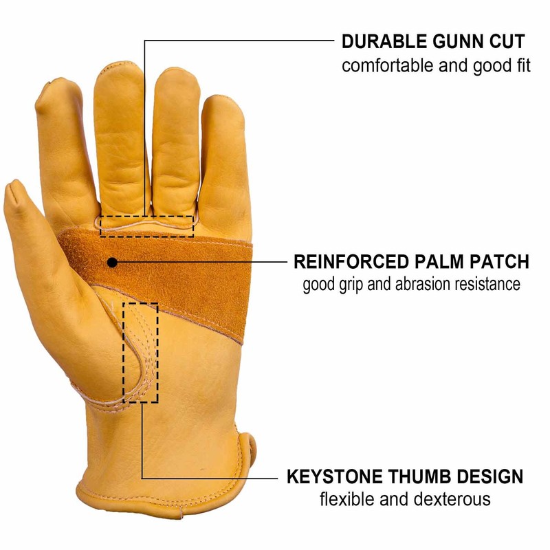 OZERO Cowhide Leather Work Gloves Stretchable Puncture and Cut Resistant