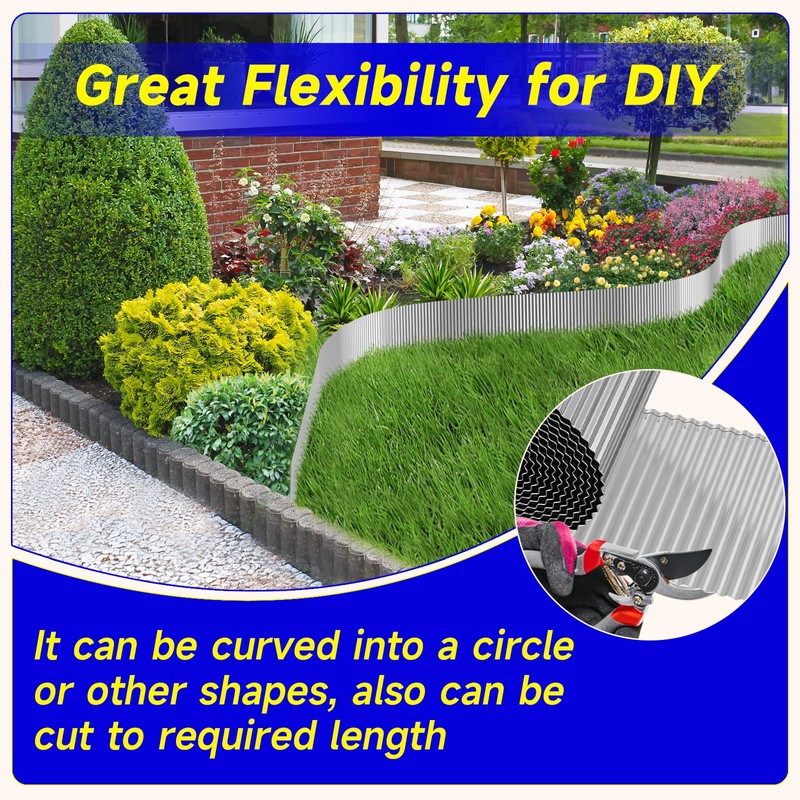 Corrugated Garden Edging,8"×20Ft Galvanized Steel Landscape Edging & Lawn Edging