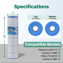 TOREAD PJAN115 Pool Filter Replaces Jandy CL 460, CV460, Ultral-A9, Unicel C-7468, Filbur FC-0810, Excel Filters XLS-705, FC-6410, Aladdin 21501, Baleen AK-60432, 4X115 sq.ft Filter Cartridge 4 Pack