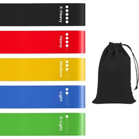 Resistance Bands, Set of 5 Premium Quality Skin Friendly Resistance Fitness Exercise Loop Bands with 5 different strength levels. Carry Bag Included - Perfect for Gym, Home, Yoga, Training