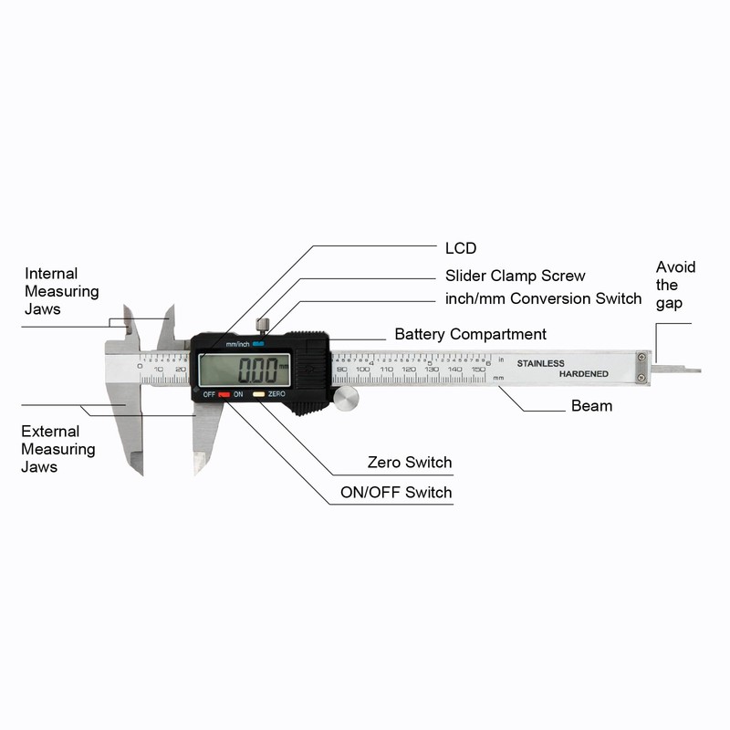 SCITOOLS Digital Caliper 0-6" Measuring Tool with Metal Ruler, Micrometer