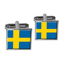 GRAPHICS & MORE Sweden Swedish Flag Square Cufflink Set - Silver