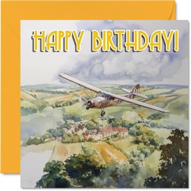1940s Aircraft Birthday Cards - Aeroplane - Happy Birthday Card for Dad Mum Brother Sister Grandad Nanny Uncle Auntie Cousin, 145mm Bday Greeting Cards