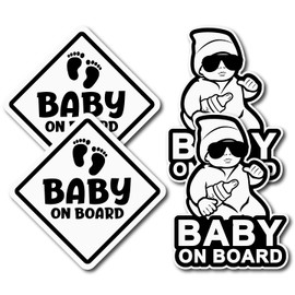 InnovativeStencils Innovative Stencils Baby On Board Decals Stickers Signs for Car - 4 Pack - 5 x 5 - 6 Year Outdoor Durability (White)