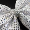 White Cheer Bow, Glitter Shimmer Shiny Rhinestones Cheerleading Hair Bow