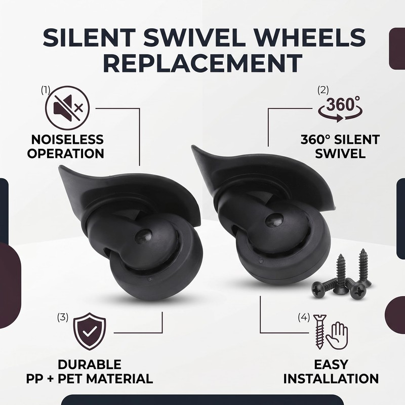 Alomejor 1 Pair Luggage Wheels Replacement A52 Mute Swivel Wheels