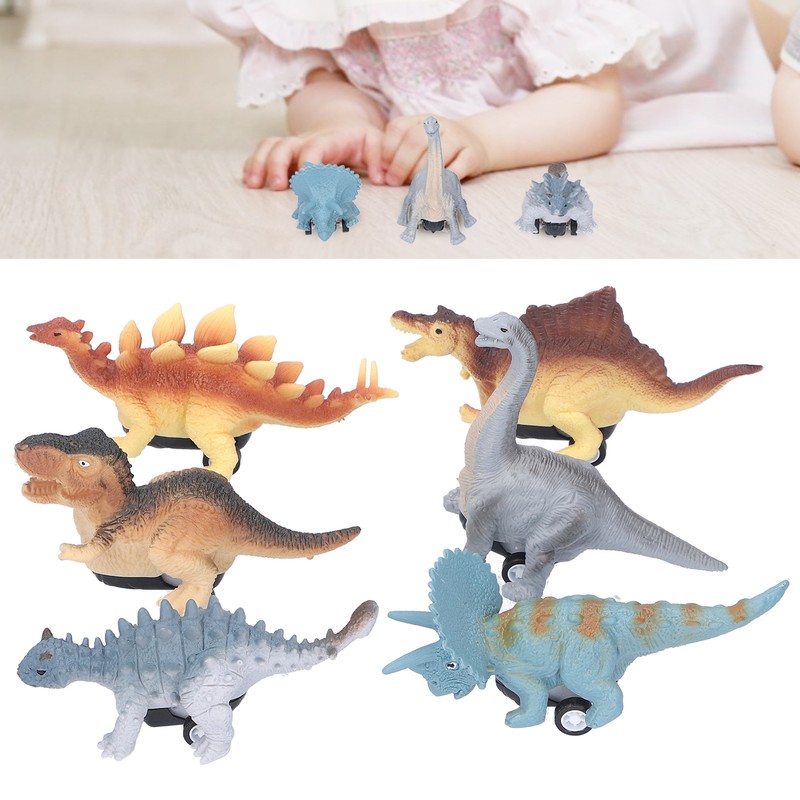 6Pcs Dinosaur Pull Back Car Children Model Simulation Brachiosaurus Tyrannosaurus