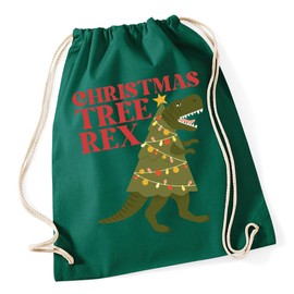 Hippowarehouse Christmas tree rex - Dinosaur Drawstring Cotton School Gym Bag 37cm x 46cm, 12 litres