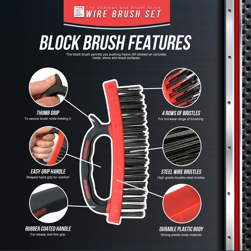 Wire Brush Twin Pack of Heavy Duty Steel Brush With