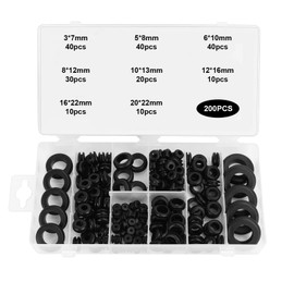 Tapsin Rubber Grommet Sealing Rings Set, 200 Pieces Rubber Grommet Assortment Set, 8 Sizes, Rubber Plug, Rubber Grommet, Cable Grommet, Body Plug, Rubber Washers, Sealing Rings Set