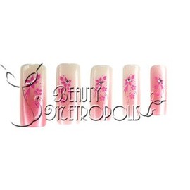 Pink Floral w/Rhinestone Pre-designed Acrylic/UV Gel Artificial/False French Nail Tips (70 pcs.)