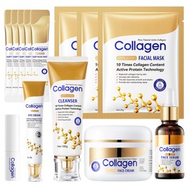 Collagen Skincare Set 13PCS, Anti Aging Skin Care Set: Face Cleanser & Face Serum & Eye Cream & Face Cream & 3PCS Face Mask & 5PCS Sleep Mask & Lip Balm, Reduce Wrinkles, Skin Care Gift Sets for Women