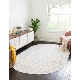 Unique Loom Bohemian Trellis Collection Area Rug - Gypsy (5' 3" x 8' Oval, Pearl/ Gray)