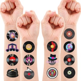 125 PCS Music Vinyl Records Temporary Tattoos Birthday Party Decorations Favors Supplies Disco Decor 1950’s Rock and Roll Colorful Paper Records Stickers For Boys Girls Gift School Prizes Rewards