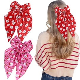 Christmas Bows Hair Clips Christmas Hair Accessories for Women Pink Red Big Hair Bow Cute Santa Claus Pattern Christmas Hair Clips Long Tail Bowknot Hair Ribbons Christmas Holiday Hair Decoration 2Pcs