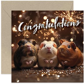 Funny Congratulations Cards for Women - Guinea Pigs Sparklers and Fireworks Design - Humorous Well Done Cards for Friends and Family - Celebration Gift for Him or Her