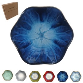 Coffee Spoon Rest for Coffee Bar Accessories, Small Spoon Rest for Coffee Station, Flower Ceramic Tea Spoon Rest Tea Spoon Holder Teaspoon Rest, 1 PC (Retro, Sapphire)