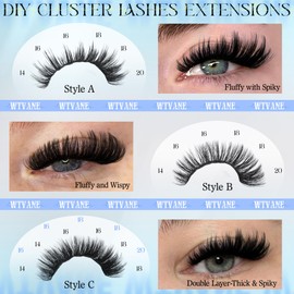 Fluffy Cluster Lashes Spiky False Eyelashes Long 14-20MM Cluster Eyelash Extensions 160D Russian D Individual Eyelash Clusters Volume Eyelash Clusters Manga Lashes DIY Lash Extensions by Wtvane