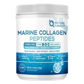 NATURE TARGET- “Péptidos de Colágeno Marino en Polvo Colágeno Hidrolizado Tipo I y III con Probióticos, Vitamina C y Hya