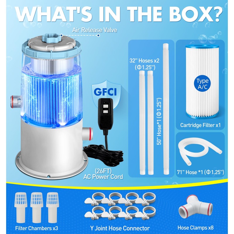 KimFilter Glowing 1000 GPH Above Ground Pool Filter Pump with