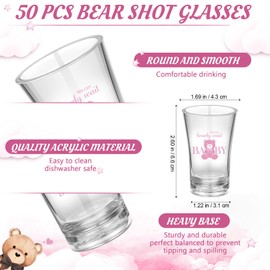 Funnymoom 50 Sets We Can Bearly Wait Baby Shower Decorations Pink Bear Baby Shower Favors for Guests Teddy Acrylic Clear Shot Glasses Thank You Tags with Organza Bags for Gender Reveal Birthday