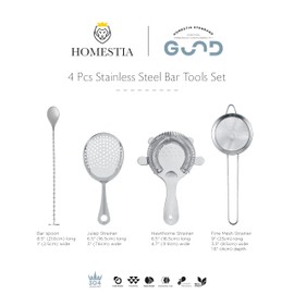 Homestia 4PCS Cocktail Strainer Set Hawthorne Strainers Sieves Kit, Stainless Steel Long Handle Drink Strainer Food Strainers, Fine Mesh Strainer Bar spoon Cocktail Liquid Strainers for Kitchen & Bar