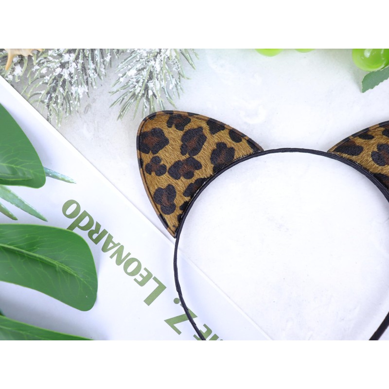 Leopard Grain Cat Ears Headband Brown