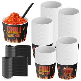 ARQRHTLY Chili Cook Off Party Supplies Set with 200 Disposable Chili Tasting Bowls and 200 Plastic Spoons, 5oz Disposable Bowls with Chili Pattern for Chili Contest, BBQ, Tailgate, Festival