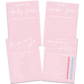 Baby Shower Games for Girl – Set of 4 Funny Baby Shower Games for 30 Guests, Guess Who Mommy or Daddy, Price is Right, Name Face, Guess the Baby Food Fun Baby Shower Game Double-Sided Cards
