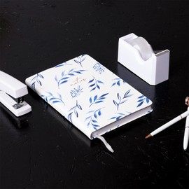 Eccolo Flexible Cover Lined Journal – 5.75 x 8.25 Inch Notebook with Elegant Blue Leaf Design, White Lined Pages, and Satin Ribbon Bookmark – Lightweight and Durable for Daily Writing and Notes