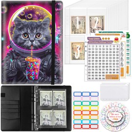 100 Envelopes Money Saving Challenge, Money Saving Binder, Budget Binder Savings Challenge Book, Savings Challenges Budget Book Binder,Budget Planner Book for Saving Money, Astronaut Cat Bubble Tea