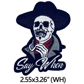 Lovezzr 3Pcs Say When Skeleton Skull Tombstone Quote Logo Iron On Sew On Embroidered Patch(Additional 1Pcs Eye on Love Heart Patch) for Jackets Backpacks Jeans and Clothes