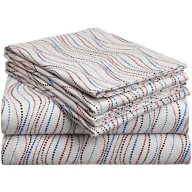 Pointehaven Heavy Weight Printed Flannel Sheet Set, Queen, Metro Stripe