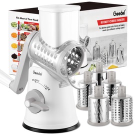 Geedel Cheese Grater, Grater for Vegetables with 5 Drum Blades, Vegetable Cutter for Cheese, Ice, Cucumbers, Carrots, Nuts, etc., Slushy Maker Ice Crusher Drum Grater Faster and Easy Cutting (White)