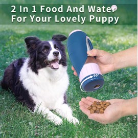Dog Water Bottle Portable，Dog Travel Water Bottle 12oz with Food Container, Puppy Portable Water Bottle Dispenser for Dogs Pet Walking Travel Hiking