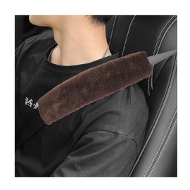 povtii 2PCS Car Seat Belt Cover Pad, Soft Auto Seatbelt Protector for a More Comfortable Driving, Fluffy Plush Seatbelt Shoulder Pad for All Vehicles and Backpack, Car Accessories (Coffee)