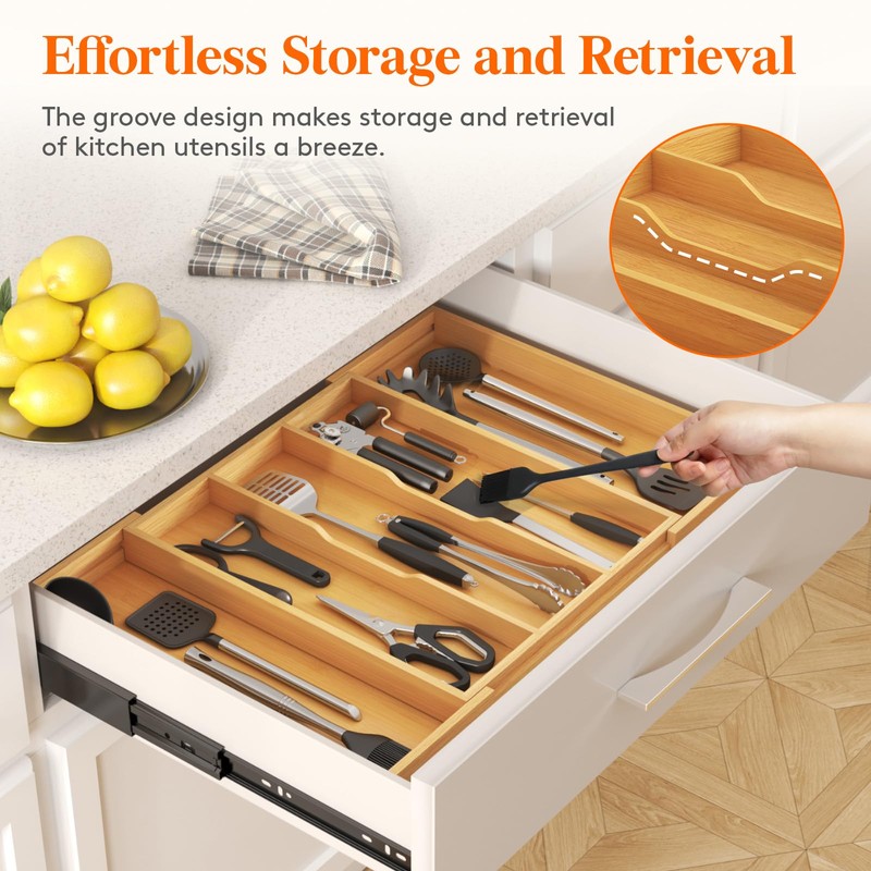 Lifewit Utensil Organizer for Kitchen Drawer, Expandable Cooking Utensil Tray,