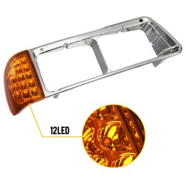 Partsam Pair Headlight Bezel with Amber LED Turn Signal Light 3 Wire Compatible With 1989-2002 Freightliner FLD Truck Replacement For A06-20738-000 A06-20738-001