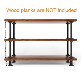 MUZIK 3-Tier Industrial Pipe Table Leg Set, Iron Base Legs Rustic Iron Pipe Shelves for Shoe Rack, Kitchen Rack, Storage Organiser, Bookcase, Wood Planks NOT Included