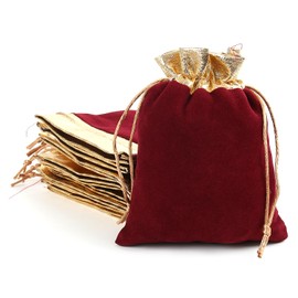 YIEMI Golden Claret Velvet Bags Drawstring，3x4Inch Jewelry Gift Bags with Drawstring（12pcs）