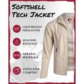 CANADA WEATHER GEAR Mens Softshell Jacket - Lightweight Water Resistant Windbreaker Jacket for Men with Reflective Neck Tape, Size Medium, Tan